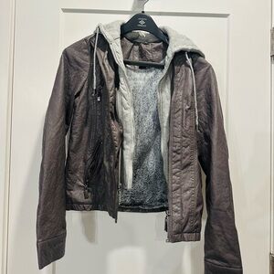 Faux Leather Hooded Jacket with removable hood Lining